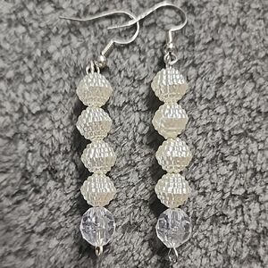 Elegant White Beaded Dangle Earrings